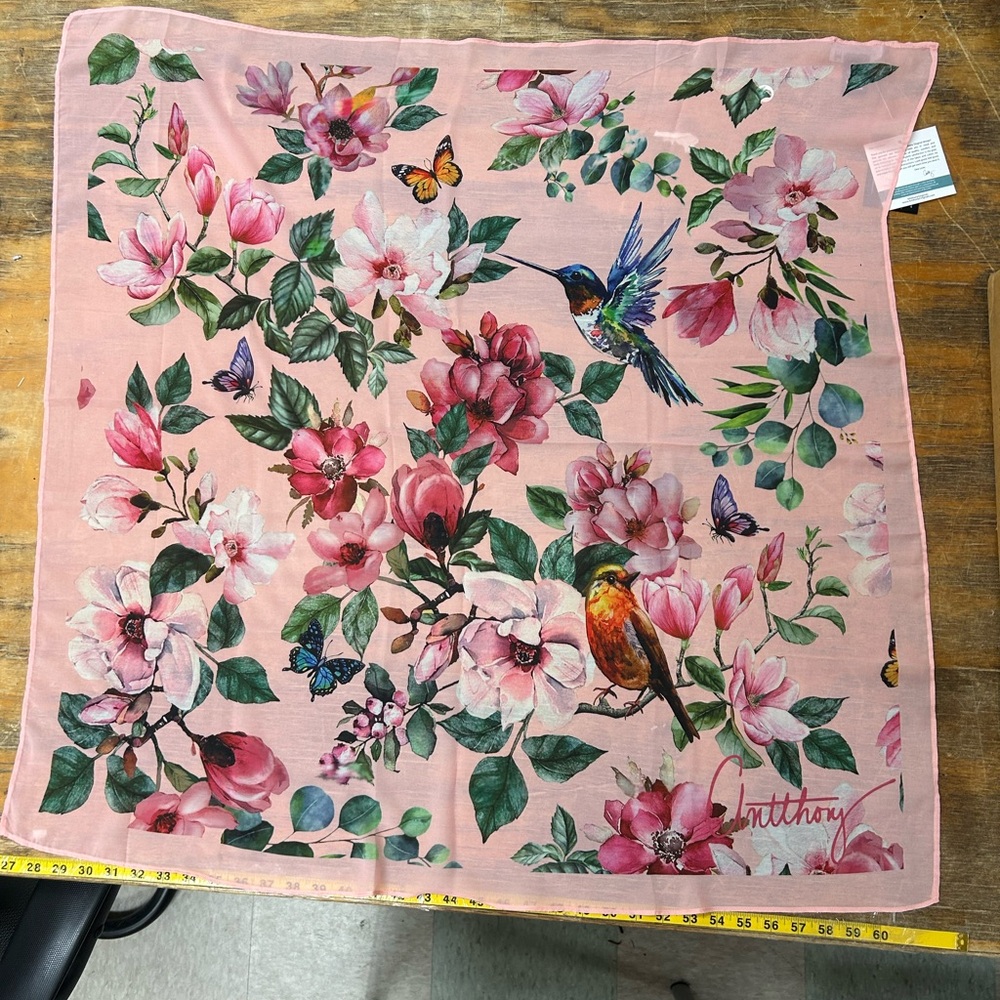 Antthony Pink Floral and Bird Scarf